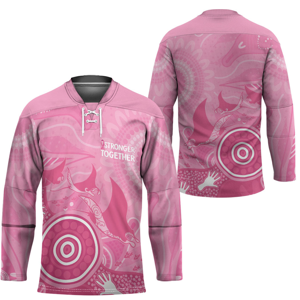 Australia Breast Cancer Support Hockey Jersey Pink Ribbon Manta Ray Aboriginal Art
