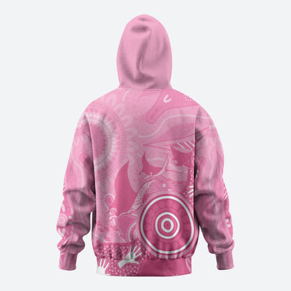 Australia Breast Cancer Support Hoodie Pink Ribbon Manta Ray Aboriginal Art