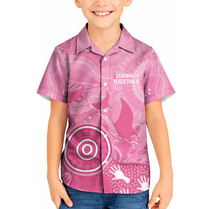 Australia Breast Cancer Support Kid Hawaiian Shirt Pink Ribbon Manta Ray Aboriginal Art