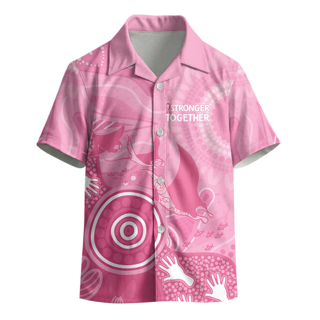 Australia Breast Cancer Support Kid Hawaiian Shirt Pink Ribbon Manta Ray Aboriginal Art