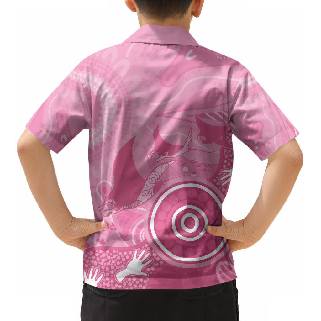 Australia Breast Cancer Support Kid Hawaiian Shirt Pink Ribbon Manta Ray Aboriginal Art