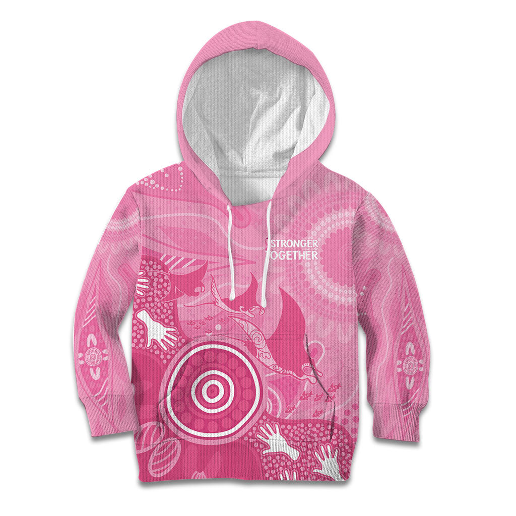 Australia Breast Cancer Support Kid Hoodie Pink Ribbon Manta Ray Aboriginal Art