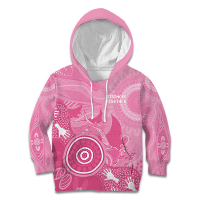 Australia Breast Cancer Support Kid Hoodie Pink Ribbon Manta Ray Aboriginal Art