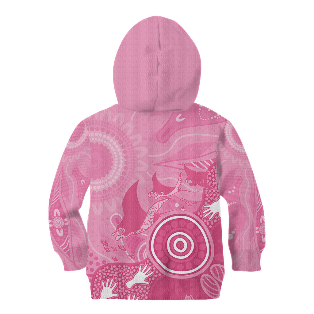 Australia Breast Cancer Support Kid Hoodie Pink Ribbon Manta Ray Aboriginal Art