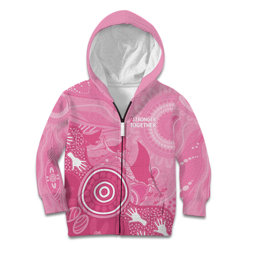 Australia Breast Cancer Support Kid Hoodie Pink Ribbon Manta Ray Aboriginal Art