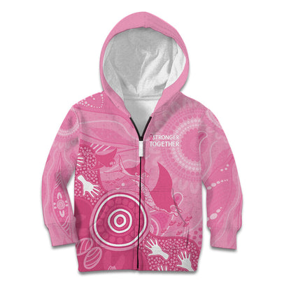 Australia Breast Cancer Support Kid Hoodie Pink Ribbon Manta Ray Aboriginal Art