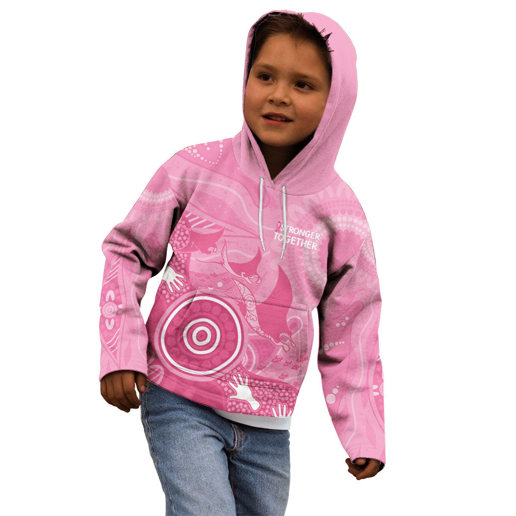 Australia Breast Cancer Support Kid Hoodie Pink Ribbon Manta Ray Aboriginal Art