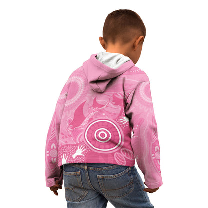 Australia Breast Cancer Support Kid Hoodie Pink Ribbon Manta Ray Aboriginal Art