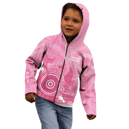 Australia Breast Cancer Support Kid Hoodie Pink Ribbon Manta Ray Aboriginal Art