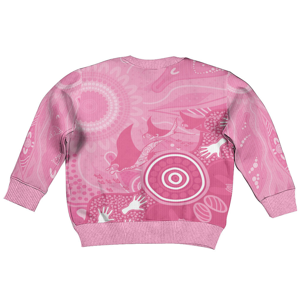 Australia Breast Cancer Support Kid Ugly Christmas Sweater Pink Ribbon Manta Ray Aboriginal Art