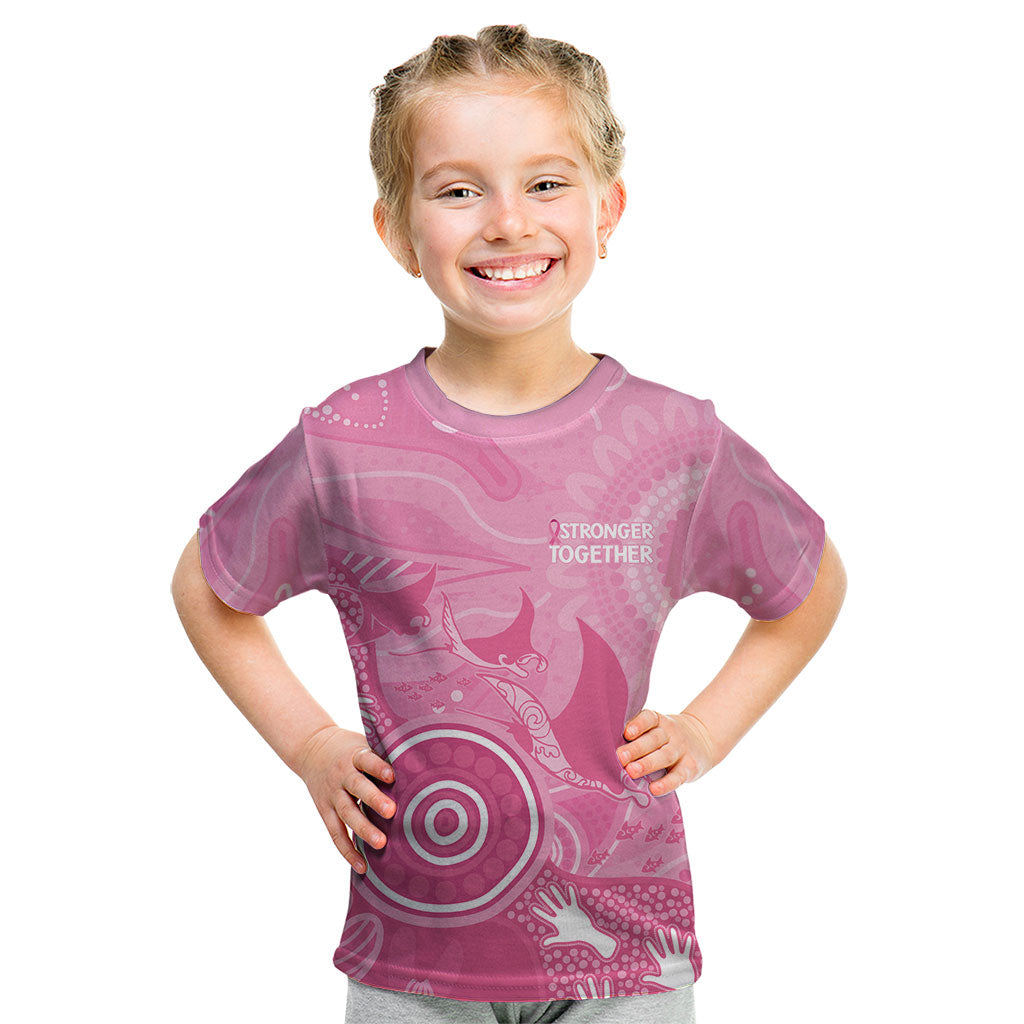 Australia Breast Cancer Support Kid T Shirt Pink Ribbon Manta Ray Aboriginal Art