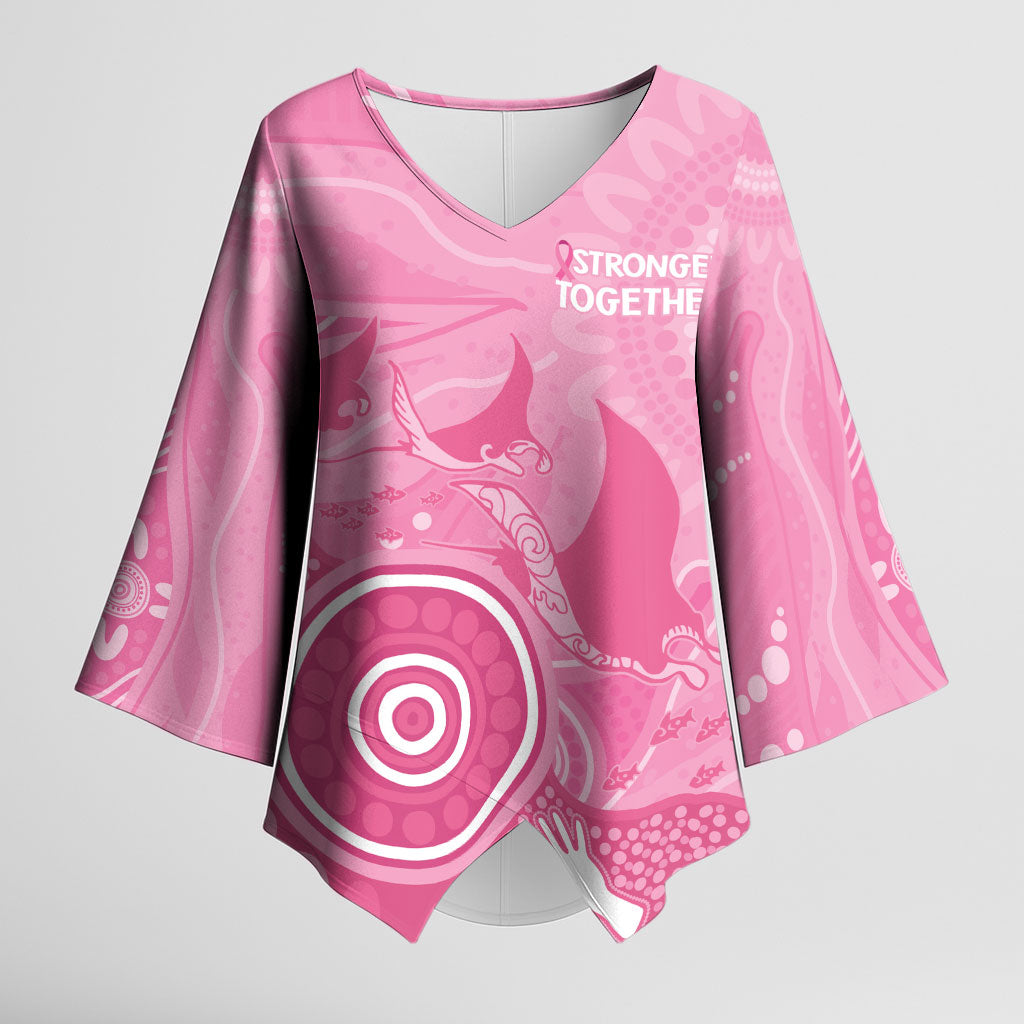 Australia Breast Cancer Support Kimono Sleeve Blouse Pink Ribbon Manta Ray Aboriginal Art