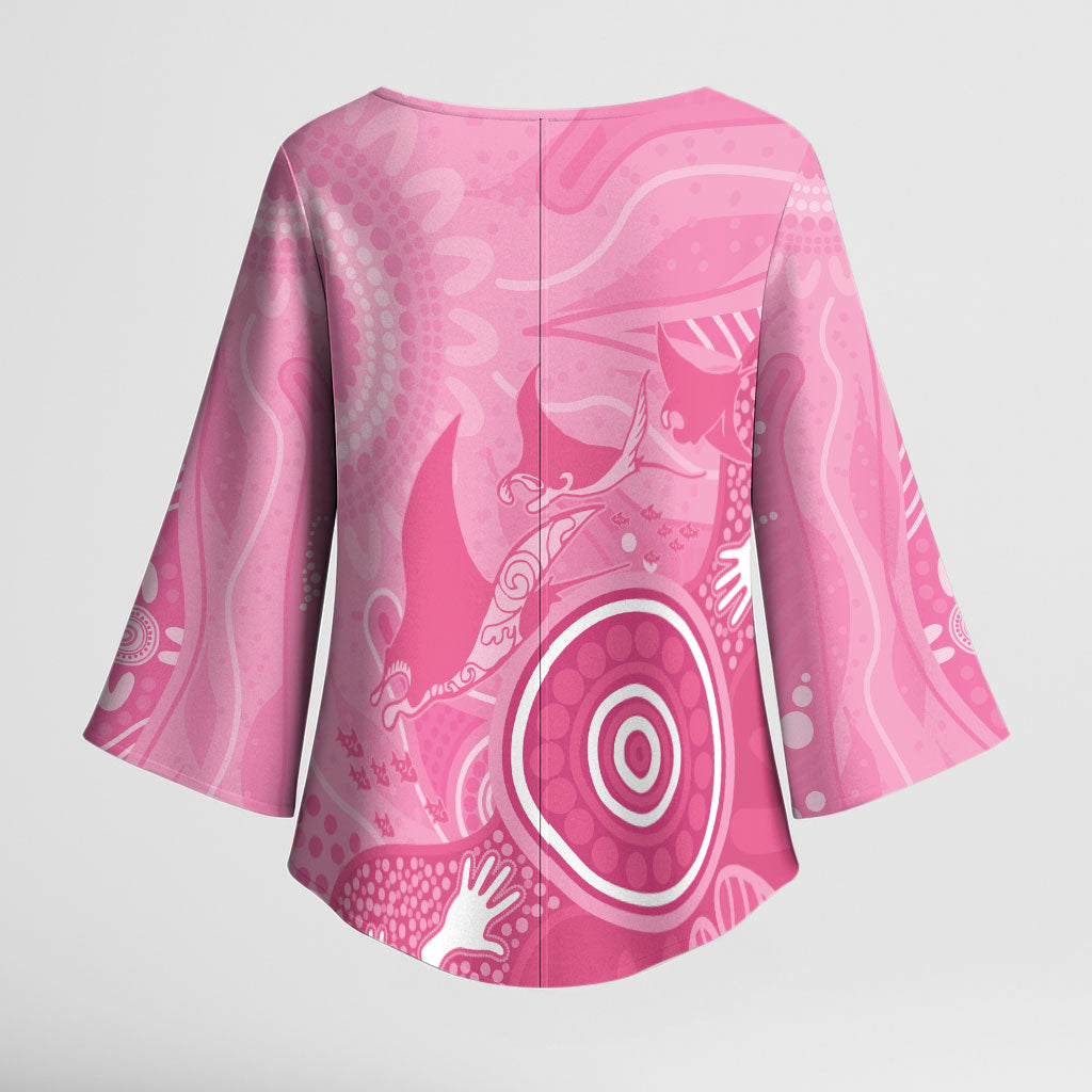 Australia Breast Cancer Support Kimono Sleeve Blouse Pink Ribbon Manta Ray Aboriginal Art