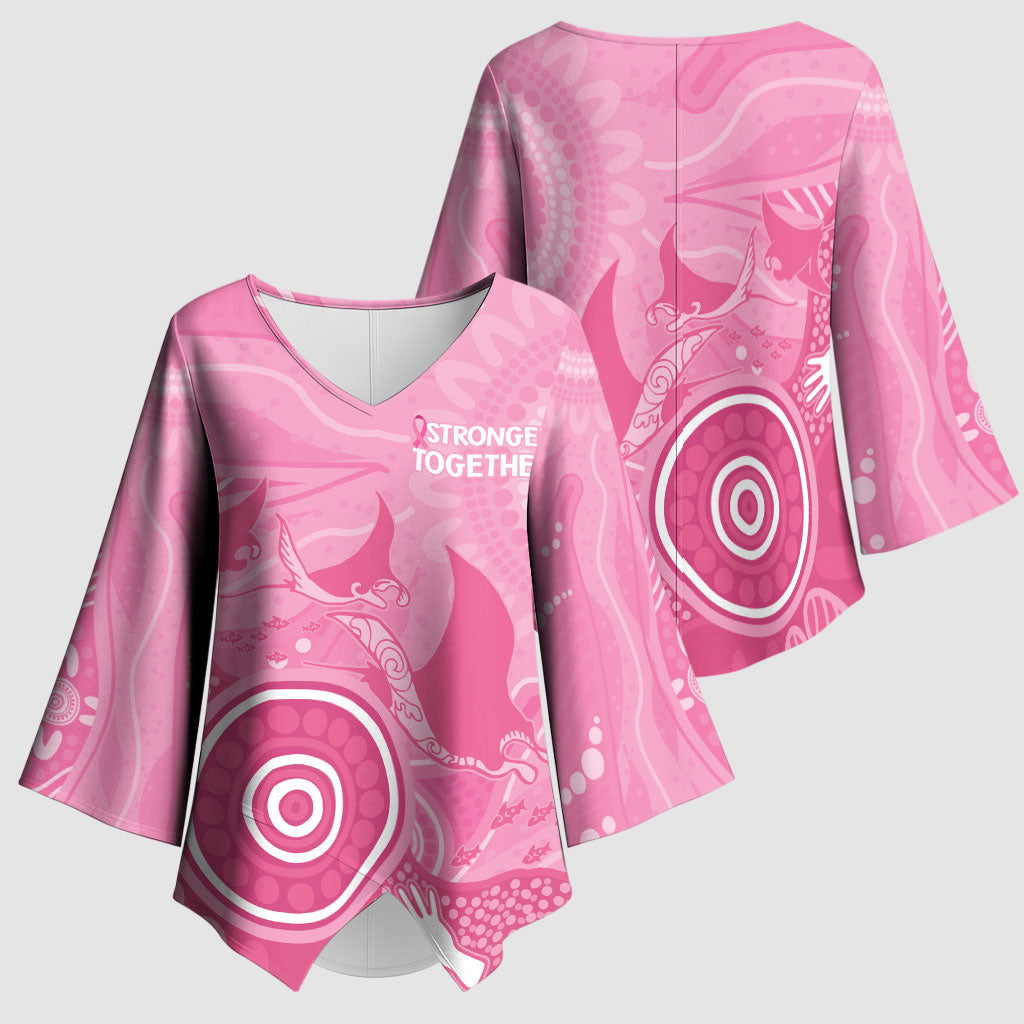 Australia Breast Cancer Support Kimono Sleeve Blouse Pink Ribbon Manta Ray Aboriginal Art