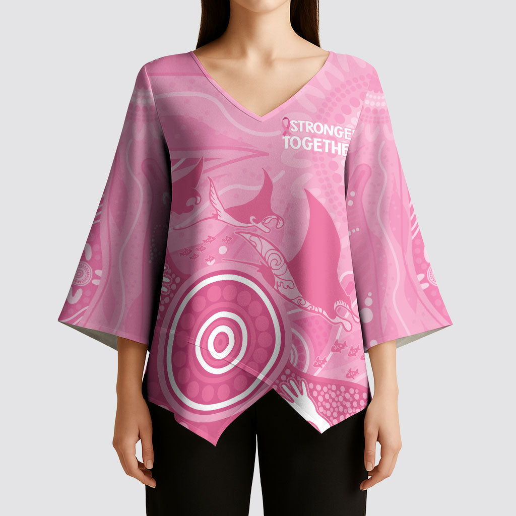Australia Breast Cancer Support Kimono Sleeve Blouse Pink Ribbon Manta Ray Aboriginal Art