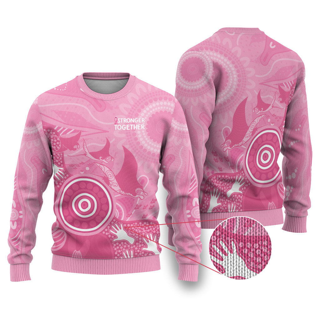 Australia Breast Cancer Support Ugly Christmas Sweater Pink Ribbon Manta Ray Aboriginal Art