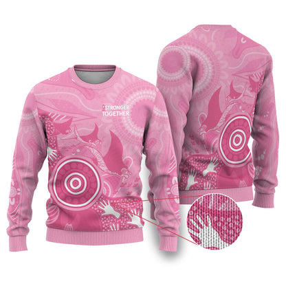 Australia Breast Cancer Support Ugly Christmas Sweater Pink Ribbon Manta Ray Aboriginal Art