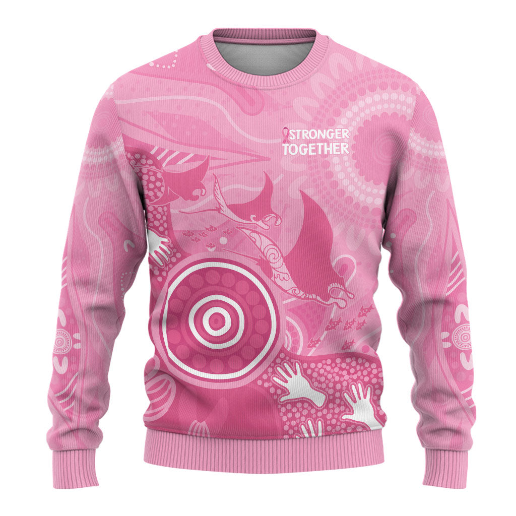 Australia Breast Cancer Support Ugly Christmas Sweater Pink Ribbon Manta Ray Aboriginal Art