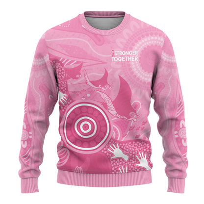 Australia Breast Cancer Support Ugly Christmas Sweater Pink Ribbon Manta Ray Aboriginal Art