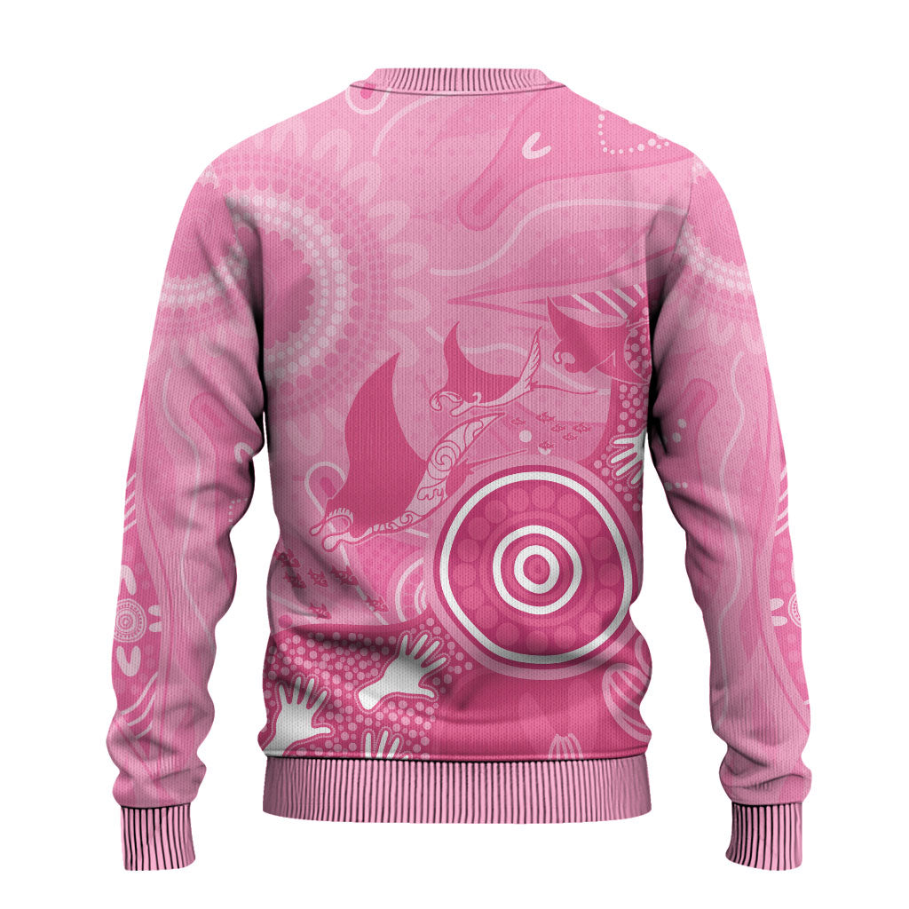 Australia Breast Cancer Support Ugly Christmas Sweater Pink Ribbon Manta Ray Aboriginal Art