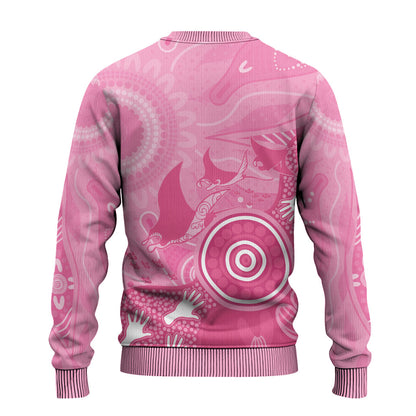 Australia Breast Cancer Support Ugly Christmas Sweater Pink Ribbon Manta Ray Aboriginal Art