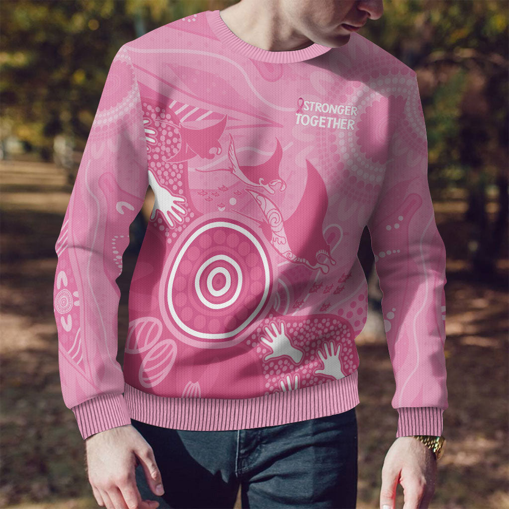 Australia Breast Cancer Support Ugly Christmas Sweater Pink Ribbon Manta Ray Aboriginal Art