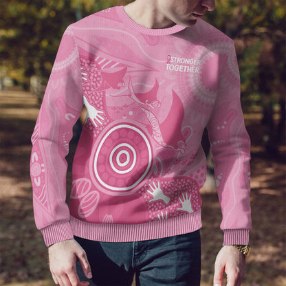 Australia Breast Cancer Support Ugly Christmas Sweater Pink Ribbon Manta Ray Aboriginal Art