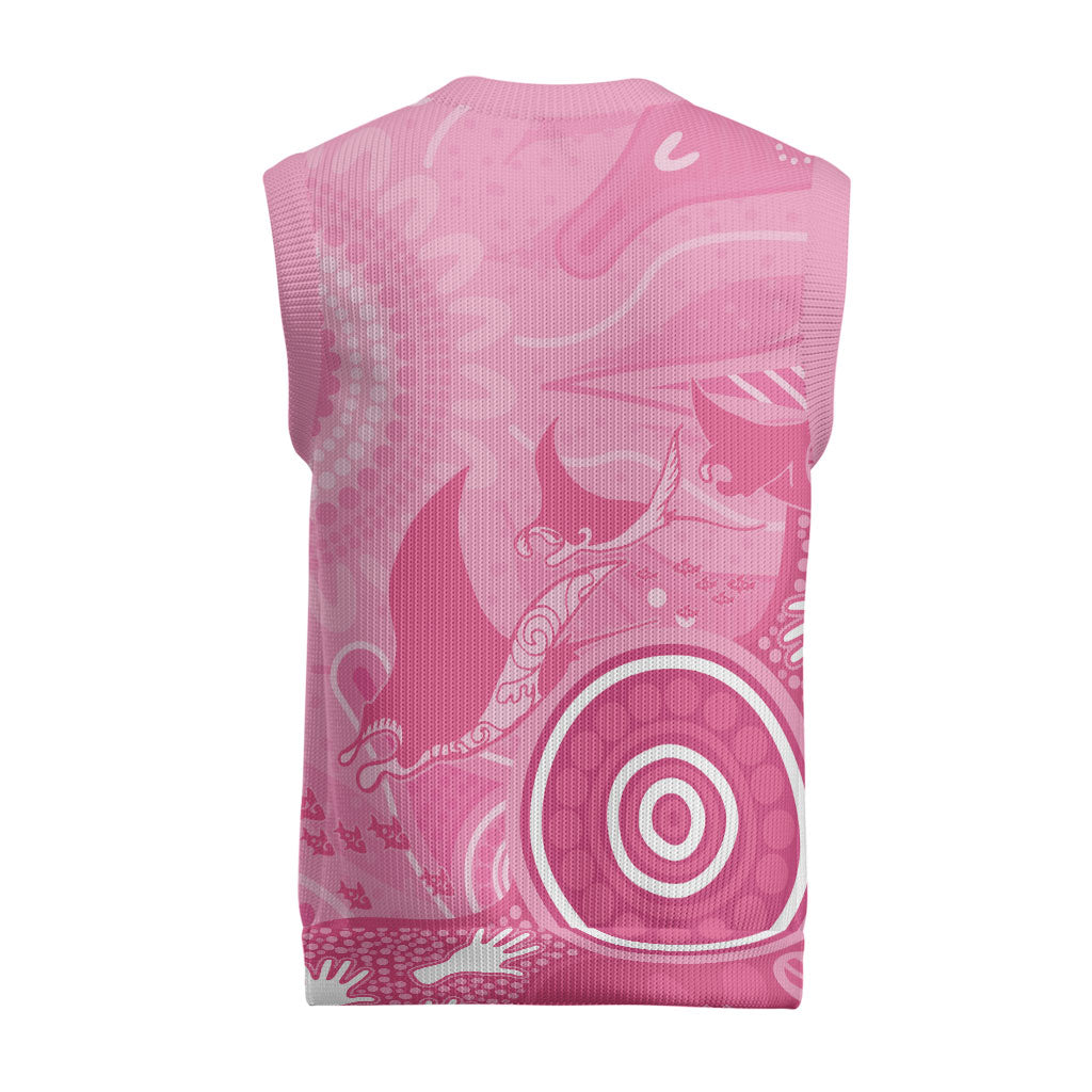 Australia Breast Cancer Support Christmas Knitted V-Neck Vest Pink Ribbon Manta Ray Aboriginal Art