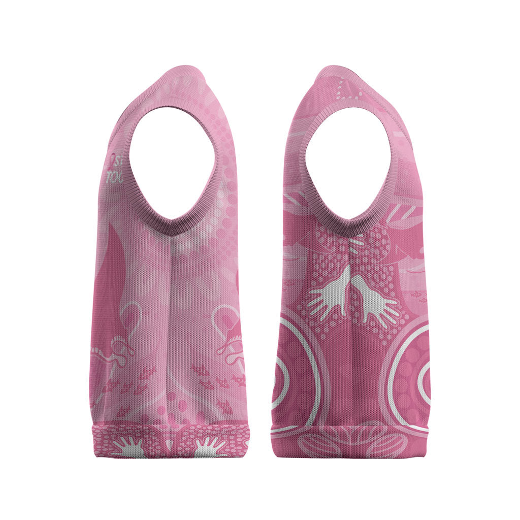 Australia Breast Cancer Support Christmas Knitted V-Neck Vest Pink Ribbon Manta Ray Aboriginal Art