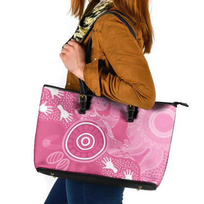 Australia Breast Cancer Support Leather Tote Bag Pink Ribbon Manta Ray Aboriginal Art