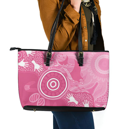 Australia Breast Cancer Support Leather Tote Bag Pink Ribbon Manta Ray Aboriginal Art