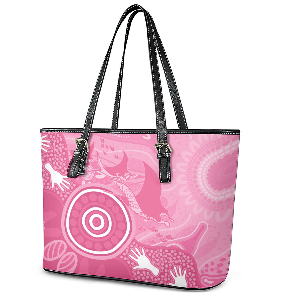 Australia Breast Cancer Support Leather Tote Bag Pink Ribbon Manta Ray Aboriginal Art