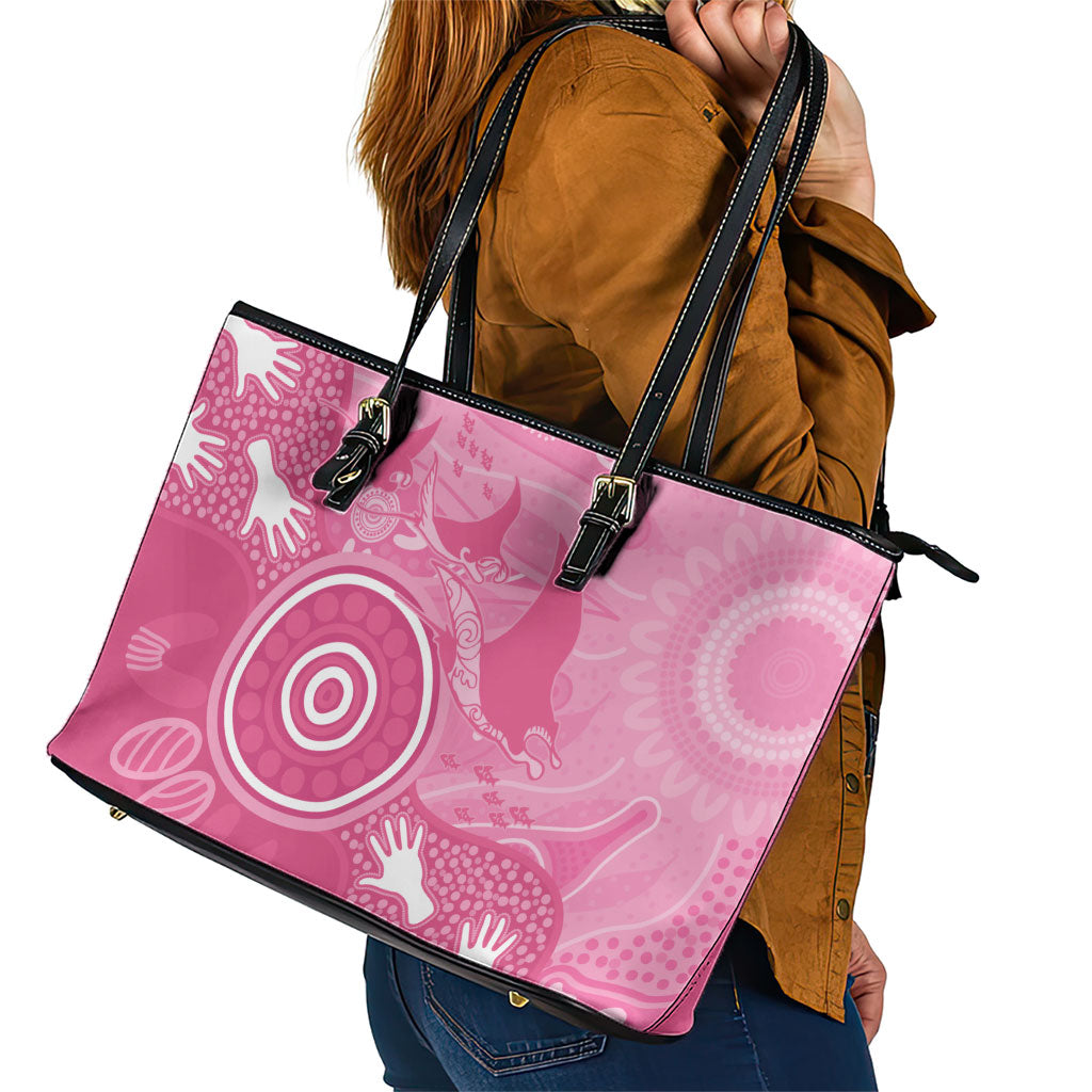 Australia Breast Cancer Support Leather Tote Bag Pink Ribbon Manta Ray Aboriginal Art