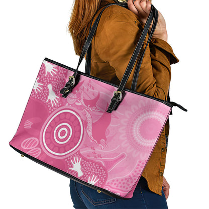 Australia Breast Cancer Support Leather Tote Bag Pink Ribbon Manta Ray Aboriginal Art