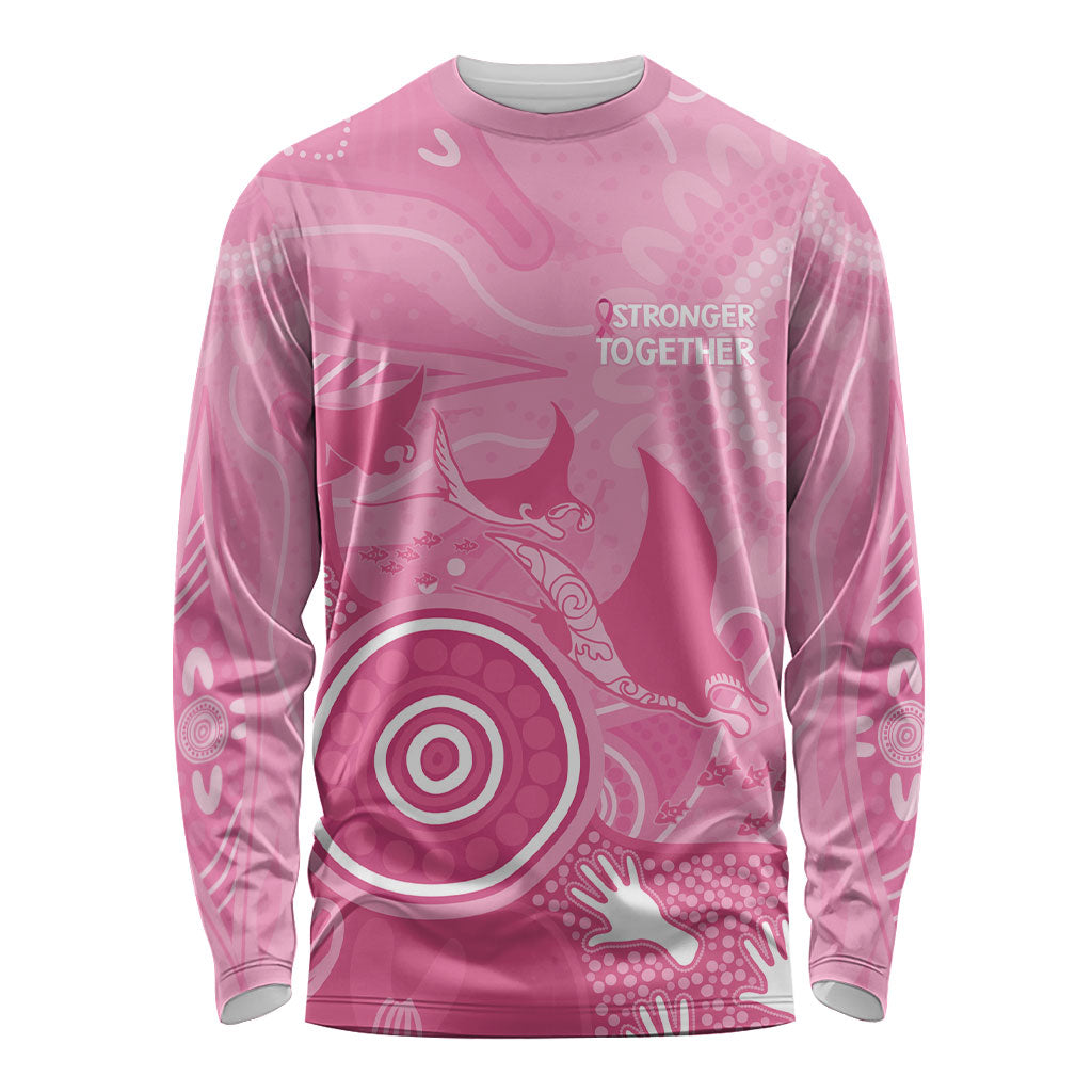 Australia Breast Cancer Support Long Sleeve Shirt Pink Ribbon Manta Ray Aboriginal Art