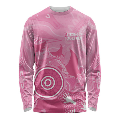 Australia Breast Cancer Support Long Sleeve Shirt Pink Ribbon Manta Ray Aboriginal Art