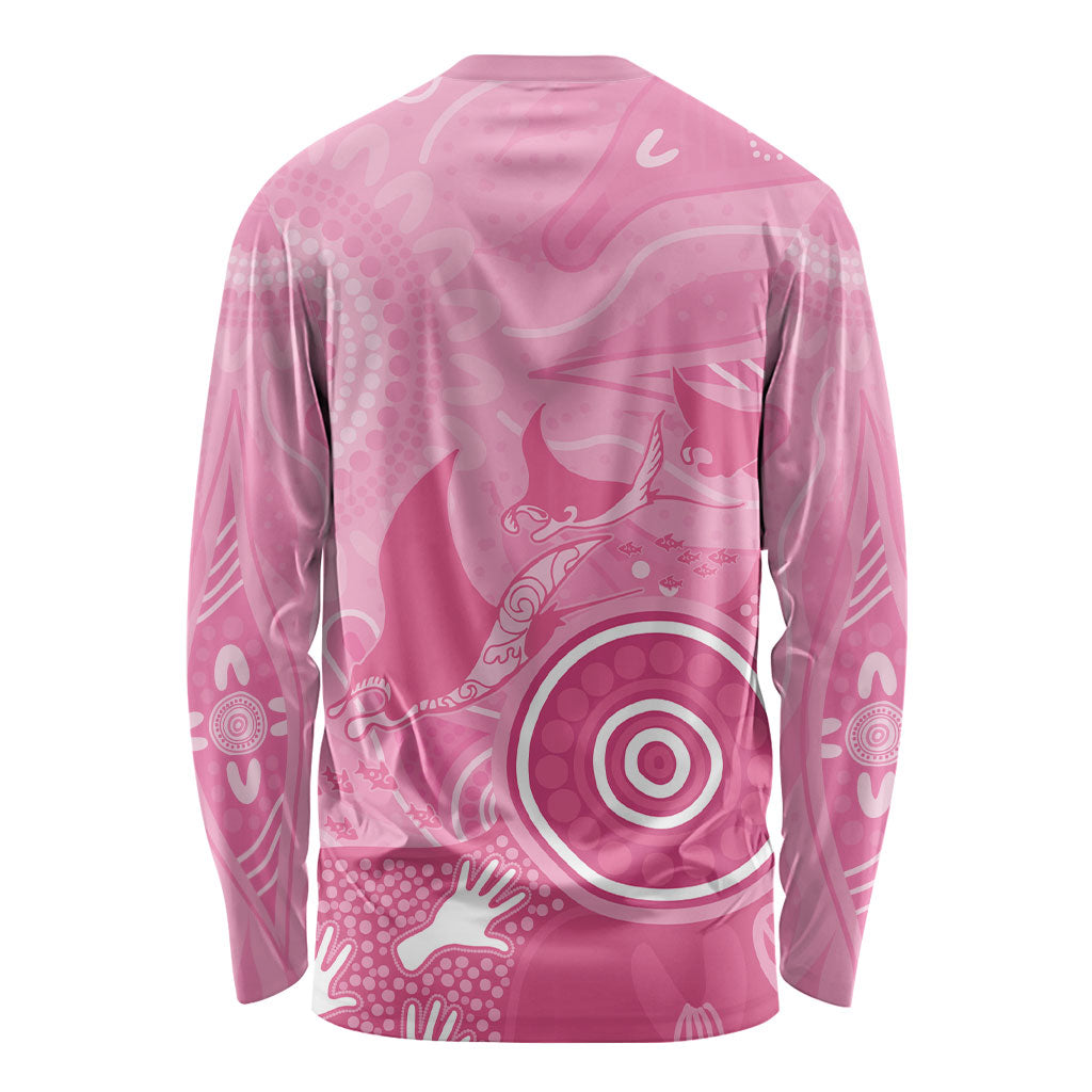 Australia Breast Cancer Support Long Sleeve Shirt Pink Ribbon Manta Ray Aboriginal Art