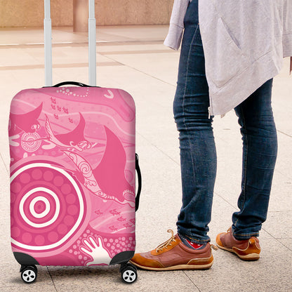 Australia Breast Cancer Support Luggage Cover Pink Ribbon Manta Ray Aboriginal Art
