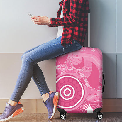 Australia Breast Cancer Support Luggage Cover Pink Ribbon Manta Ray Aboriginal Art
