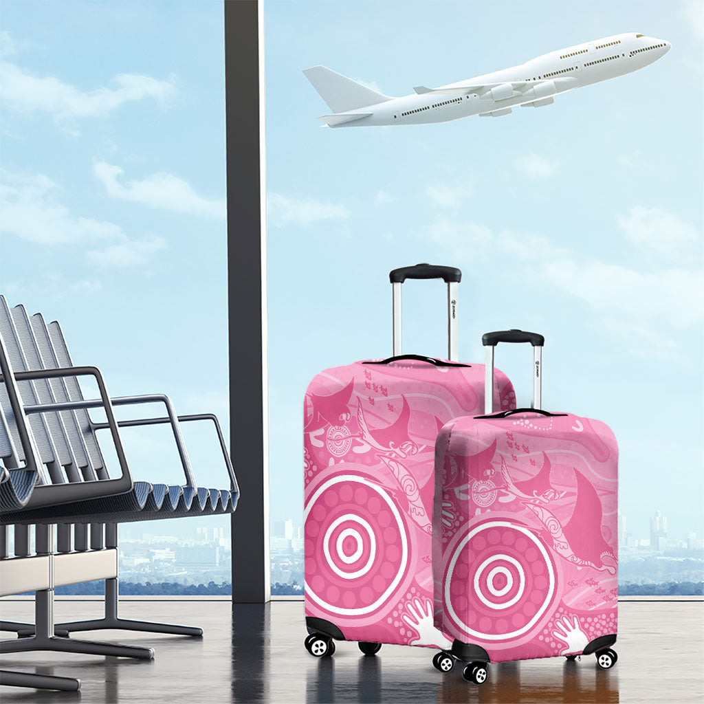 Australia Breast Cancer Support Luggage Cover Pink Ribbon Manta Ray Aboriginal Art