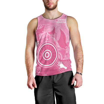 Australia Breast Cancer Support Men Tank Top Pink Ribbon Manta Ray Aboriginal Art