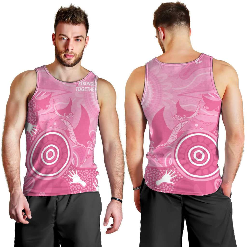 Australia Breast Cancer Support Men Tank Top Pink Ribbon Manta Ray Aboriginal Art