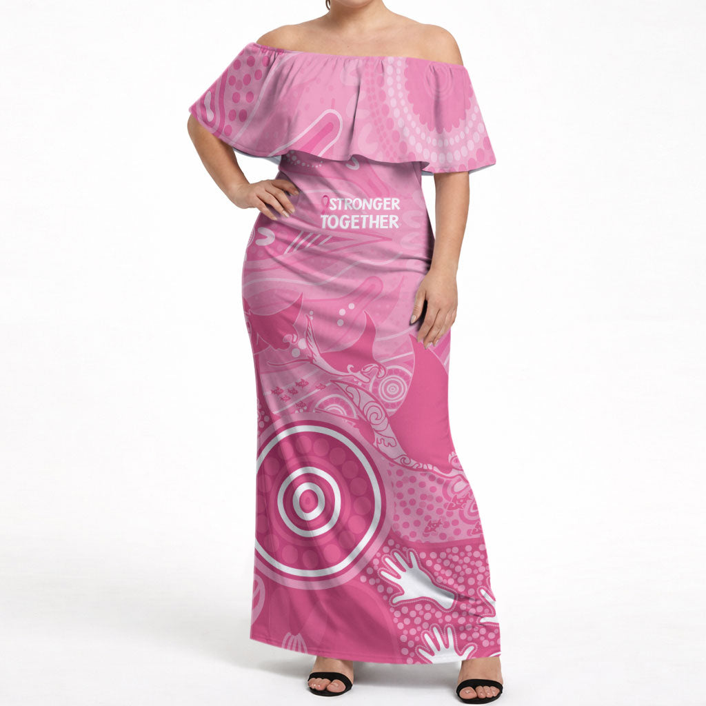 Australia Breast Cancer Support Off Shoulder Maxi Dress Pink Ribbon Manta Ray Aboriginal Art