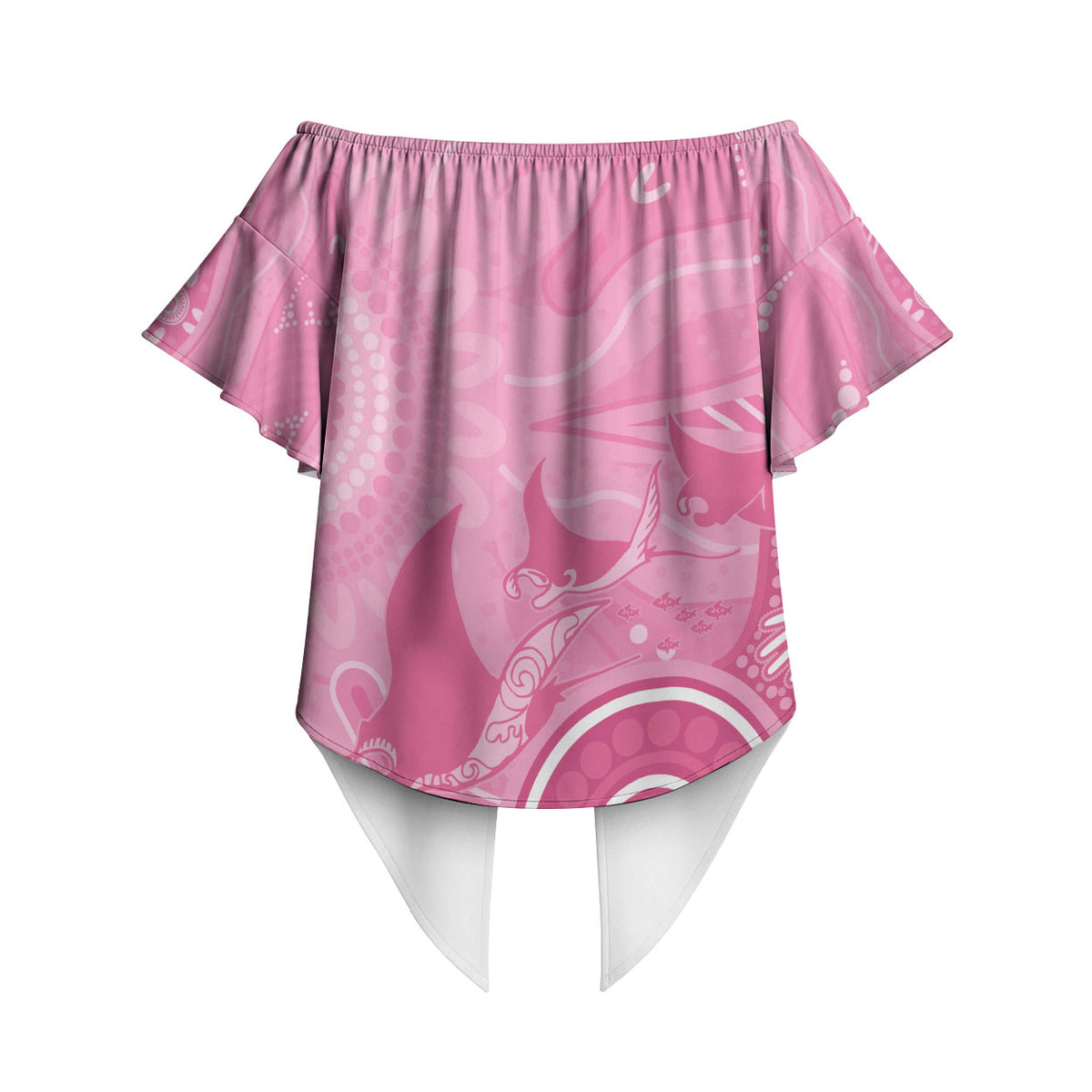 Australia Breast Cancer Support Off Shoulder Wrap Waist Top Pink Ribbon Manta Ray Aboriginal Art