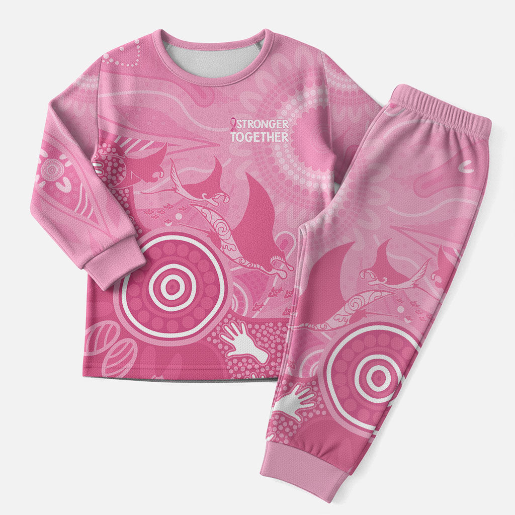 Australia Breast Cancer Support Christmas Pajama Set Pink Ribbon Manta Ray Aboriginal Art
