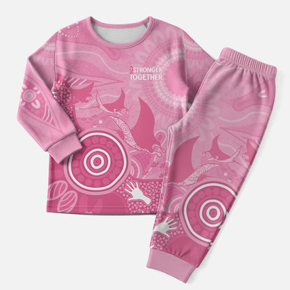 Australia Breast Cancer Support Christmas Pajama Set Pink Ribbon Manta Ray Aboriginal Art