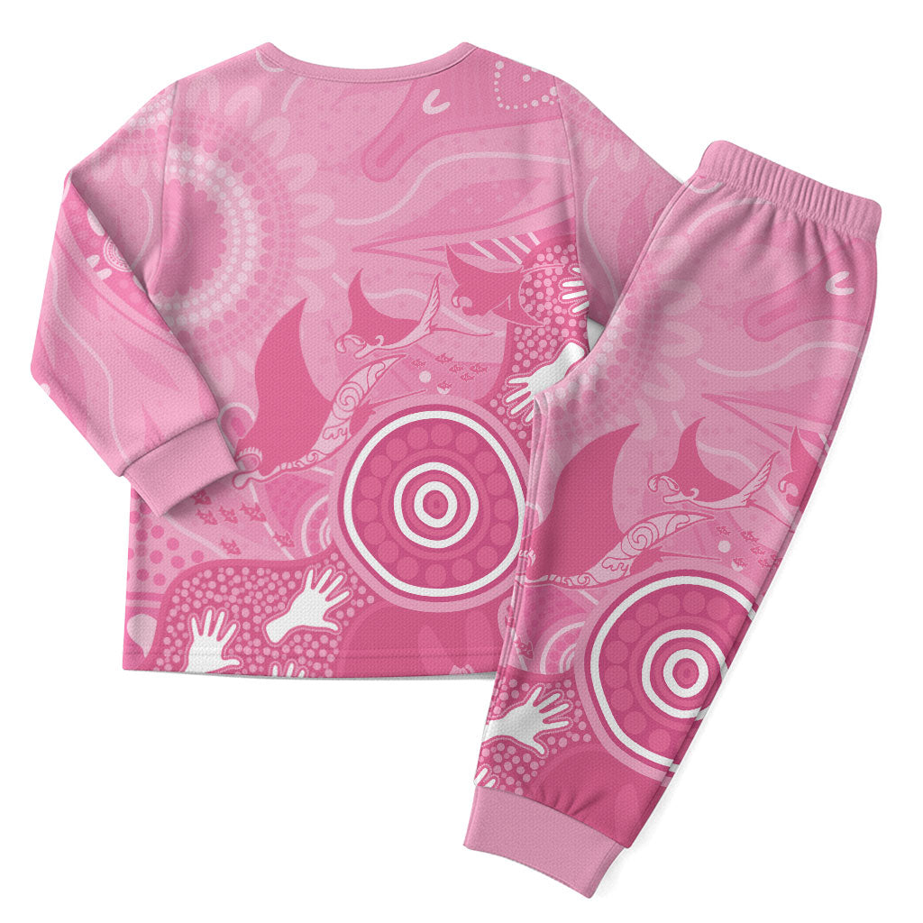 Australia Breast Cancer Support Christmas Pajama Set Pink Ribbon Manta Ray Aboriginal Art