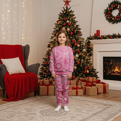 Australia Breast Cancer Support Christmas Pajama Set Pink Ribbon Manta Ray Aboriginal Art