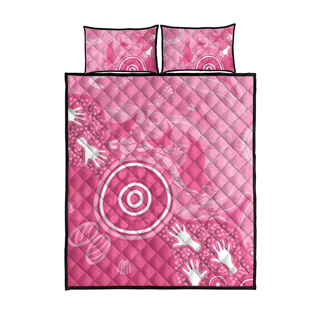 Australia Breast Cancer Support Quilt Bed Set Pink Ribbon Manta Ray Aboriginal Art