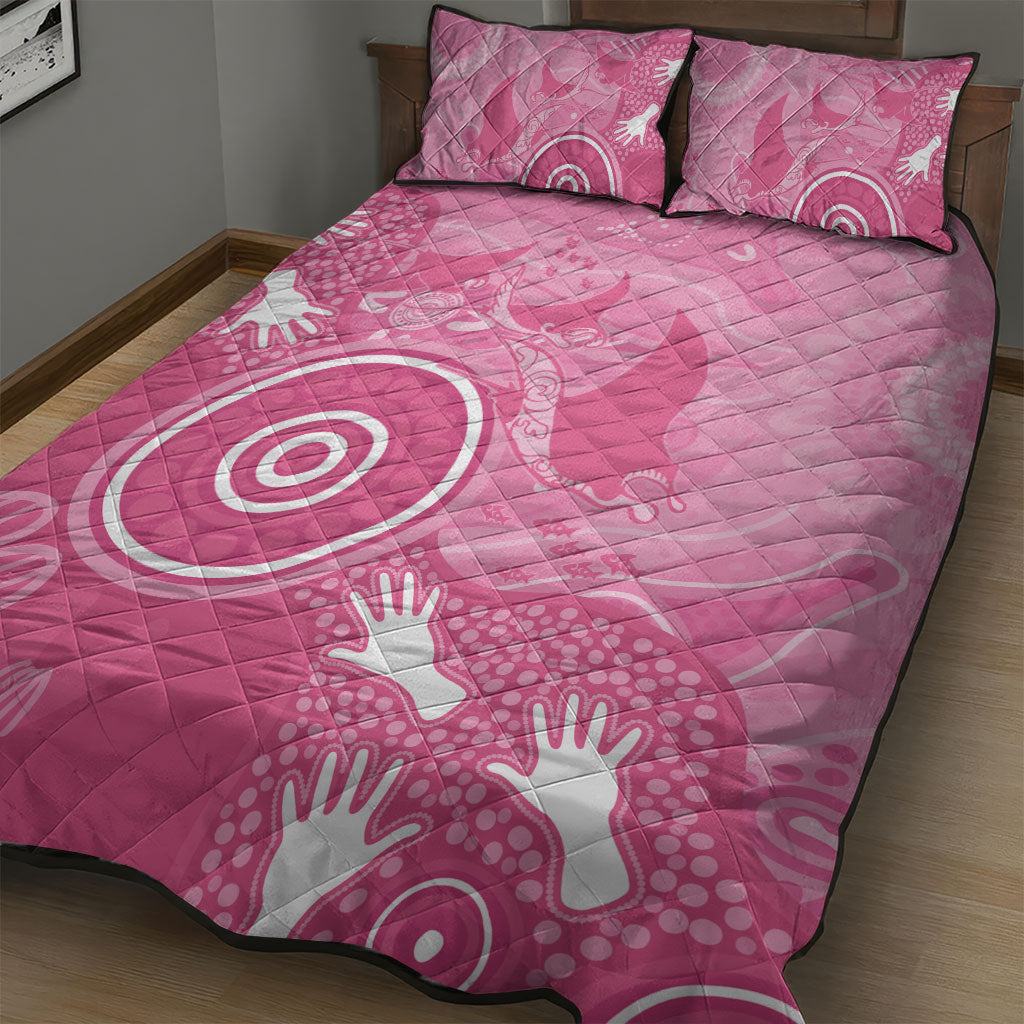 Australia Breast Cancer Support Quilt Bed Set Pink Ribbon Manta Ray Aboriginal Art